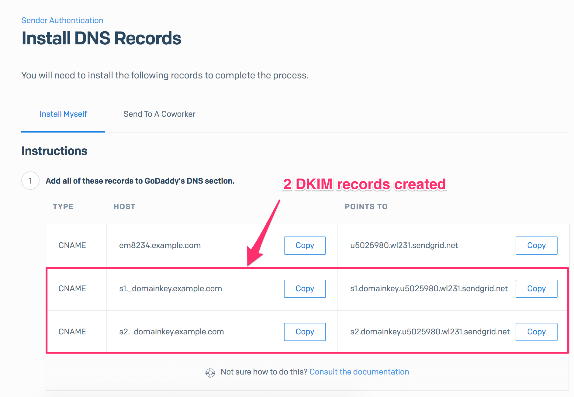 Generated DKIM records in SendGrid